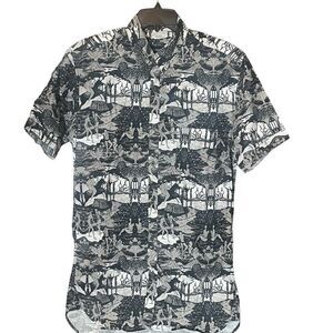 Zanerobe Men’s 100% Cotton Button Up Collared Exotic Print Short Sleeve Shirt Sz